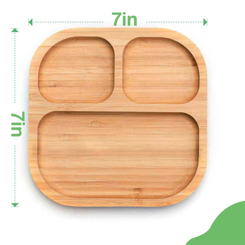 Youkoo kitchen Baby Toddler Stay Put Dish, Kids Suction Plate, Bamboo Cute Tableware - Image 2